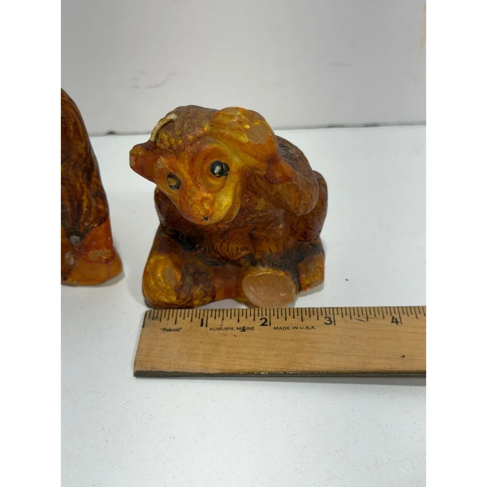 Vintage Monkey Figural Wax Candles Set of 2‎ Brown Orange Primitive Kitsch Decor
